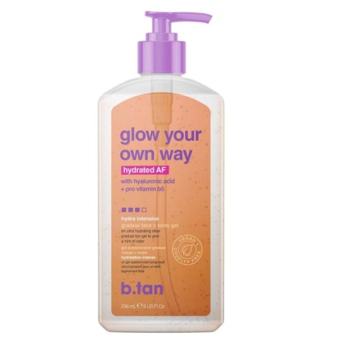 Glow your own way hydrated AF, Face & body clear self tan gel 236ml - BTan