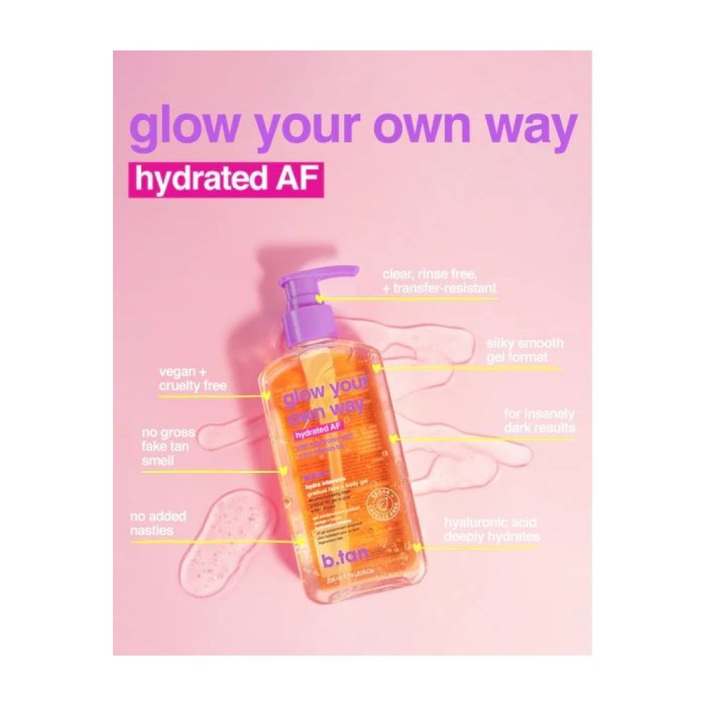 Glow your own way hydrated AF, Face & body clear self tan gel 236ml - BTan